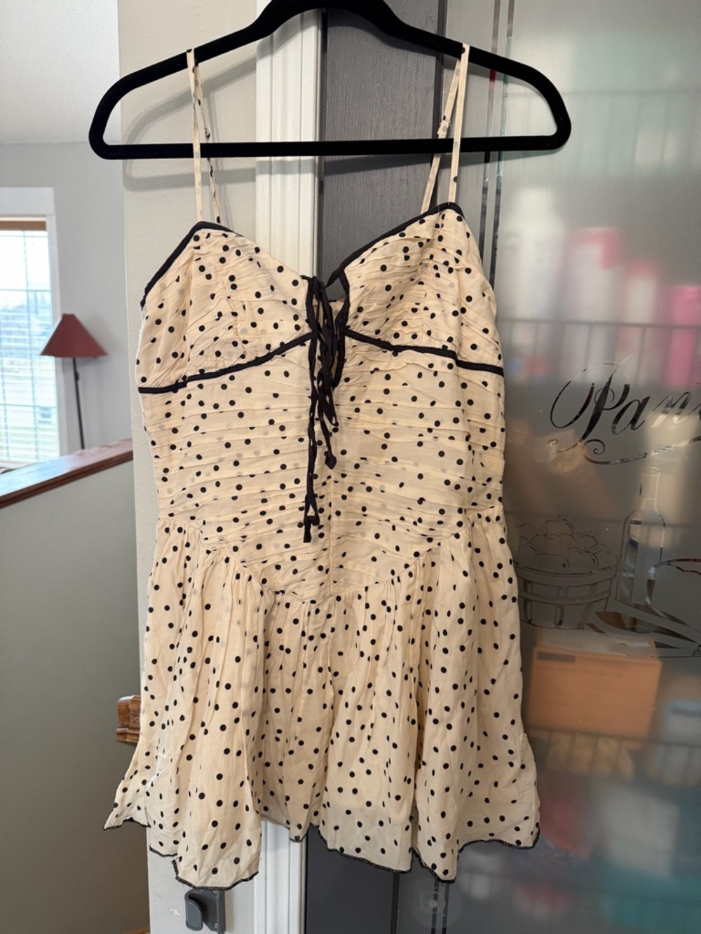 Free People Cream Polka Dot Mini Dress with Black Trim